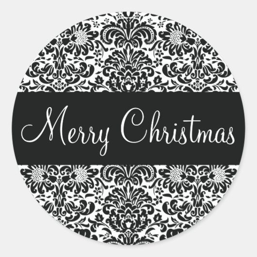 メリークリスマスダマスク封筒シール ラウンドシール (正面)