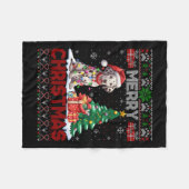 メリークリスマスダルマチアン犬の恋人ファミリー醜いXm フリースブランケット (正面(横))