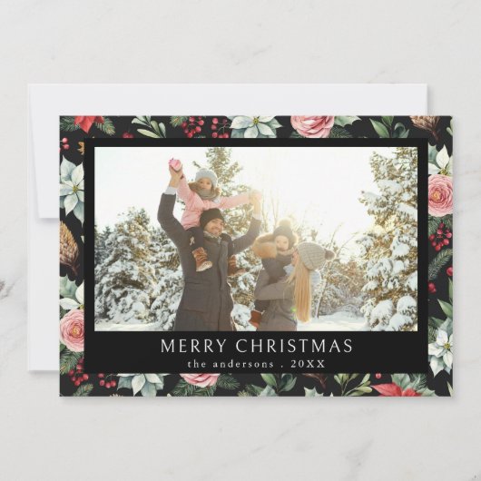 メリークリスマスダークエレガントフローラ写真 シーズンカード (正面)