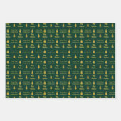 メリークリスマスダークグリーンと金ゴールド名の木 ラッピングペーパーシート (正面)