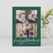 メリークリスマスダークグリーンスクリプト3フォトコラージュ シーズンカード (スタンド正面)