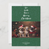 メリークリスマスダークグリーン犬のペット写真 シーズンカード (正面)