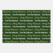 メリークリスマスダークグリーン白金ゴールドスクリプト名 ラッピングペーパーシート (正面)