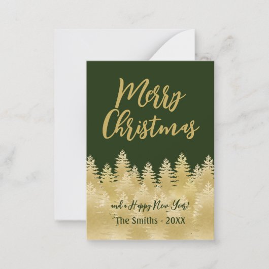 メリークリスマスダークグリーン金ゴールド松の木写真 ノートカード (正面)