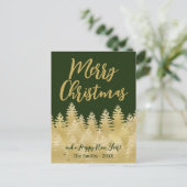 メリークリスマスダークグリーン金ゴールド松の木写真 ポストカード (スタンド正面)