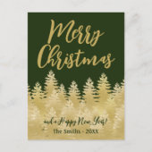メリークリスマスダークグリーン金ゴールド松の木写真 ポストカード (正面)
