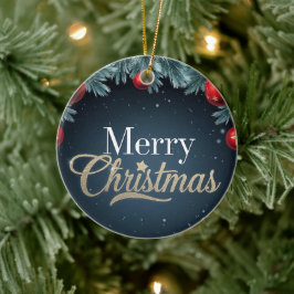 メリークリスマスダークブルーとレッドオーナメント セラミックオーナメント
