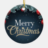 メリークリスマスダークブルーとレッドオーナメント セラミックオーナメント (正面)