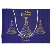 メリークリスマスダークブルーと金ゴールドツリー ラージペーパーバッグ (裏面)
