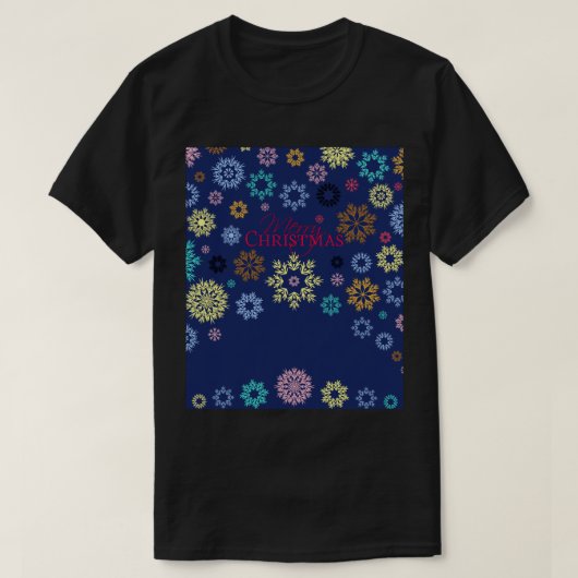 メリークリスマスダークブルー数々のカラーの雪片 Tシャツ (デザイン正面)