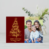 メリークリスマスダークレッド2フォト金ゴールド 箔シーズンカード (立ち正面)