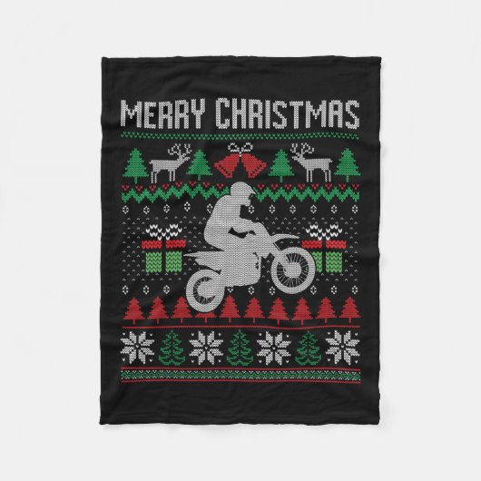 メリークリスマスダートバイクサンタおもしろいファミリーマッチ フリースブランケット (正面)