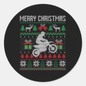 メリークリスマスダートバイクサンタおもしろいファミリーマッチ ラウンドシール (正面)
