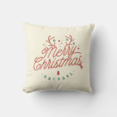 メリークリスマスチェックのプレイドパーソナライズされたトナカイ クッション (正面)