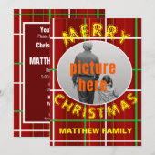 メリークリスマスチェックプレイドファミリークリスマスパーティー 招待状 (正面/裏面)