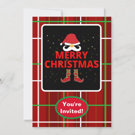 メリークリスマスチェックプレイドx-masパーティーイベント 招待状 (正面)