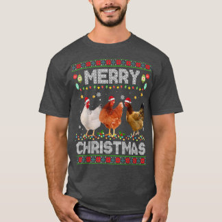 メリークリスマスチキンサンタハットライトクリスマスホリ Tシャツ