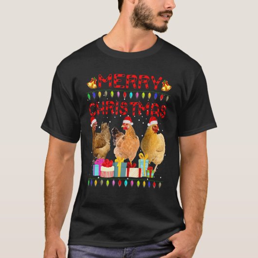 メリークリスマスチキンサンタハットライトクリスマス1 Tシャツ (正面)