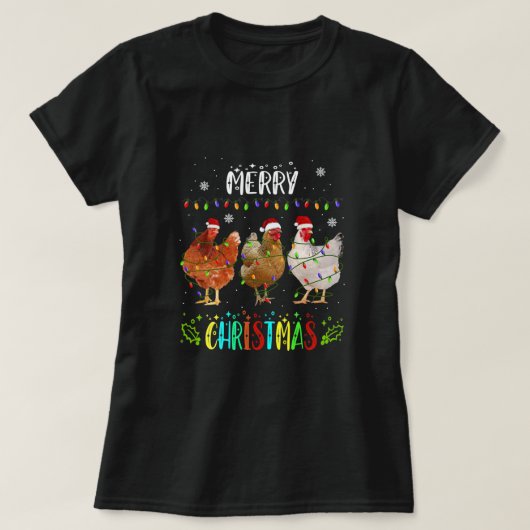 メリークリスマスチキンサンタハットライトズクリスマスパハ Tシャツ (デザイン正面)