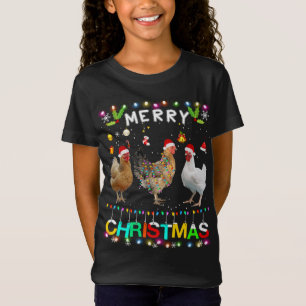 メリークリスマスチキンサンタハットライトズクリスマスファン Tシャツ