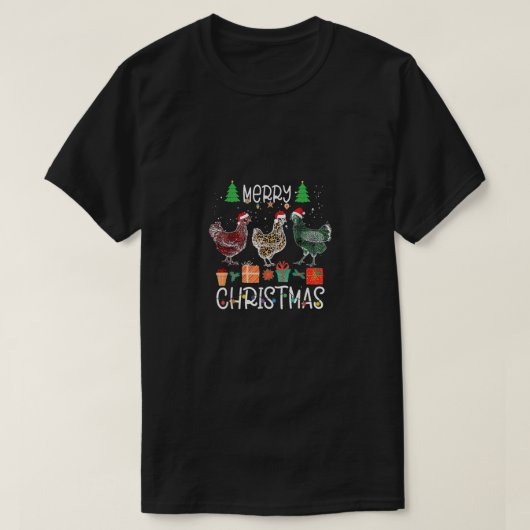 メリークリスマスチキンサンタハットライトメンズクリスマス Tシャツ (デザイン正面)