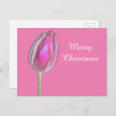 メリークリスマスチューリップフラワーフローラアートピンクホワイト シーズンポストカード (正面/裏面)