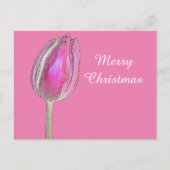 メリークリスマスチューリップフラワーフローラアートピンクホワイト シーズンポストカード (正面)