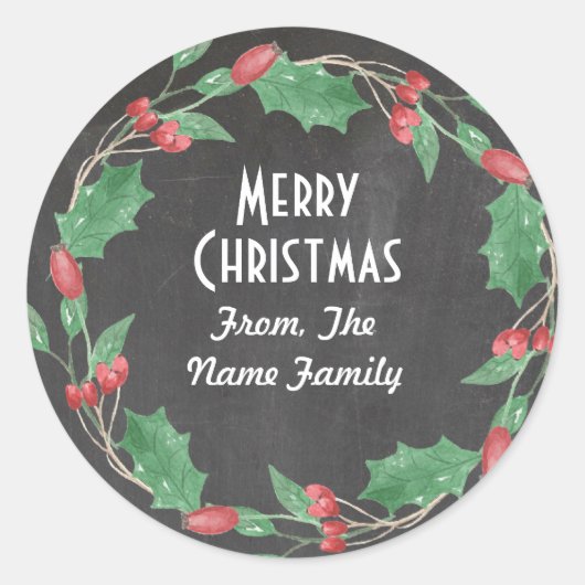 メリークリスマスチョーク素朴フラワーリースシール ラウンドシール (正面)