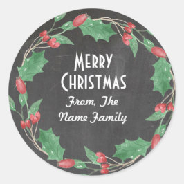 メリークリスマスチョーク素朴フラワーリースシール ラウンドシール
