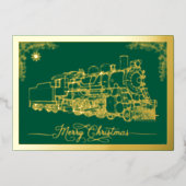 メリークリスマスチョーチョ列車グリーン金ゴールド 箔シーズンカード (正面)