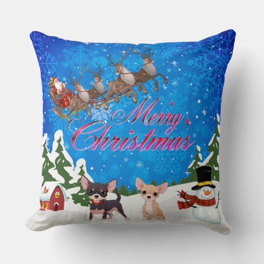 メリークリスマスチワワとサンタ クッション (正面)