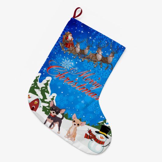 メリークリスマスチワワとサンタ ラージクリスマスストッキング (正面 (吊り時))