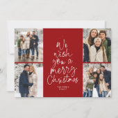 メリークリスマスツリーおもしろい4枚のコラージュ赤 シーズンカード (正面)
