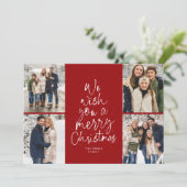 メリークリスマスツリーおもしろい4枚のコラージュ赤 シーズンカード (スタンド正面)