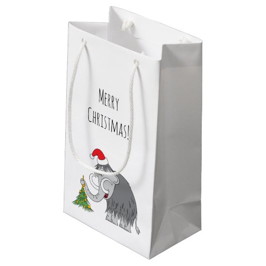 メリークリスマスツリーかわいいマンモスサンタハットスモール スモールペーパーバッグ (裏面アングル)