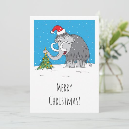 メリークリスマスツリーかわいいマンモスサンタハット シーズンカード (スタンド正面)