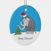 メリークリスマスツリーかわいいマンモスサンタハット セラミックオーナメント (右)