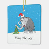 メリークリスマスツリーかわいいマンモスサンタハット セラミックオーナメント (左)