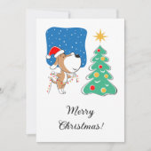 メリークリスマスツリーかわいい子犬サンタハット シーズンカード (正面)