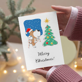 メリークリスマスツリーかわいい子犬サンタハット シーズンカード