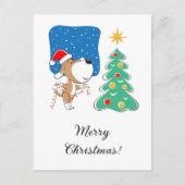 メリークリスマスツリーかわいい子犬サンタハット シーズンポストカード (正面)
