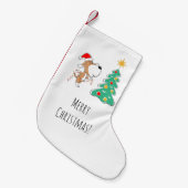 メリークリスマスツリーかわいい子犬サンタハット スモールクリスマスストッキング (正面 (吊り時))