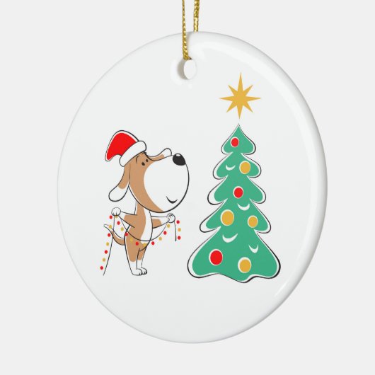 メリークリスマスツリーかわいい子犬サンタハット セラミックオーナメント (左)