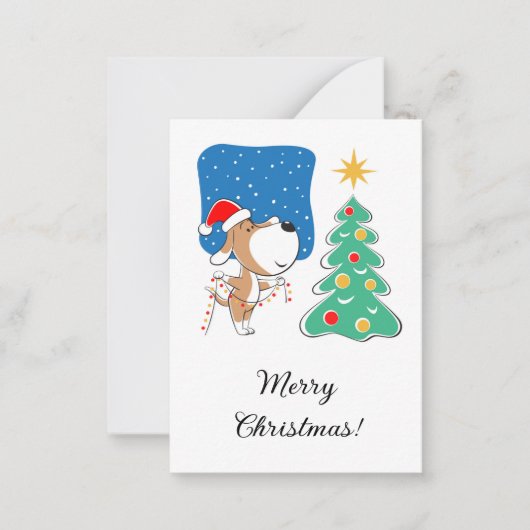 メリークリスマスツリーかわいい子犬サンタハット ノートカード (正面)