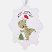 メリークリスマスツリーかわいい恐竜サンタハット オーナメントカード (左)