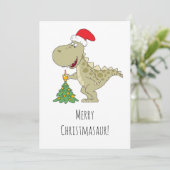 メリークリスマスツリーかわいい恐竜サンタハット シーズンカード (スタンド正面)