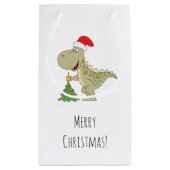 メリークリスマスツリーかわいい恐竜サンタハット スモールペーパーバッグ (裏面)