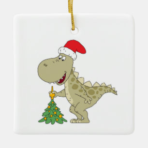 メリークリスマスツリーかわいい恐竜サンタハット セラミックオーナメント