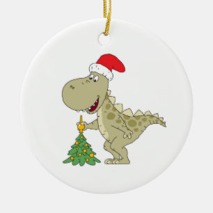 メリークリスマスツリーかわいい恐竜サンタハット セラミックオーナメント