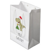 メリークリスマスツリーかわいい恐竜サンタハット ミディアムペーパーバッグ (正面アングル)